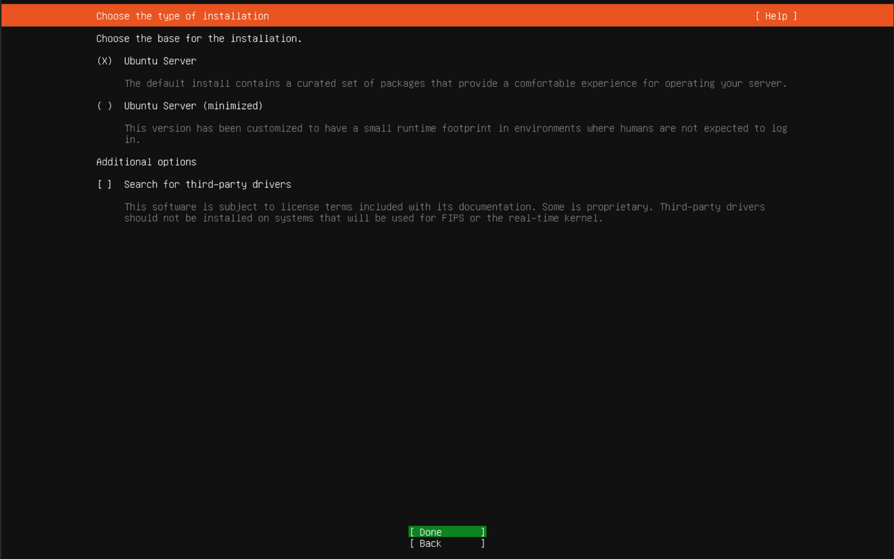 Choosing the Ubuntu Server install type