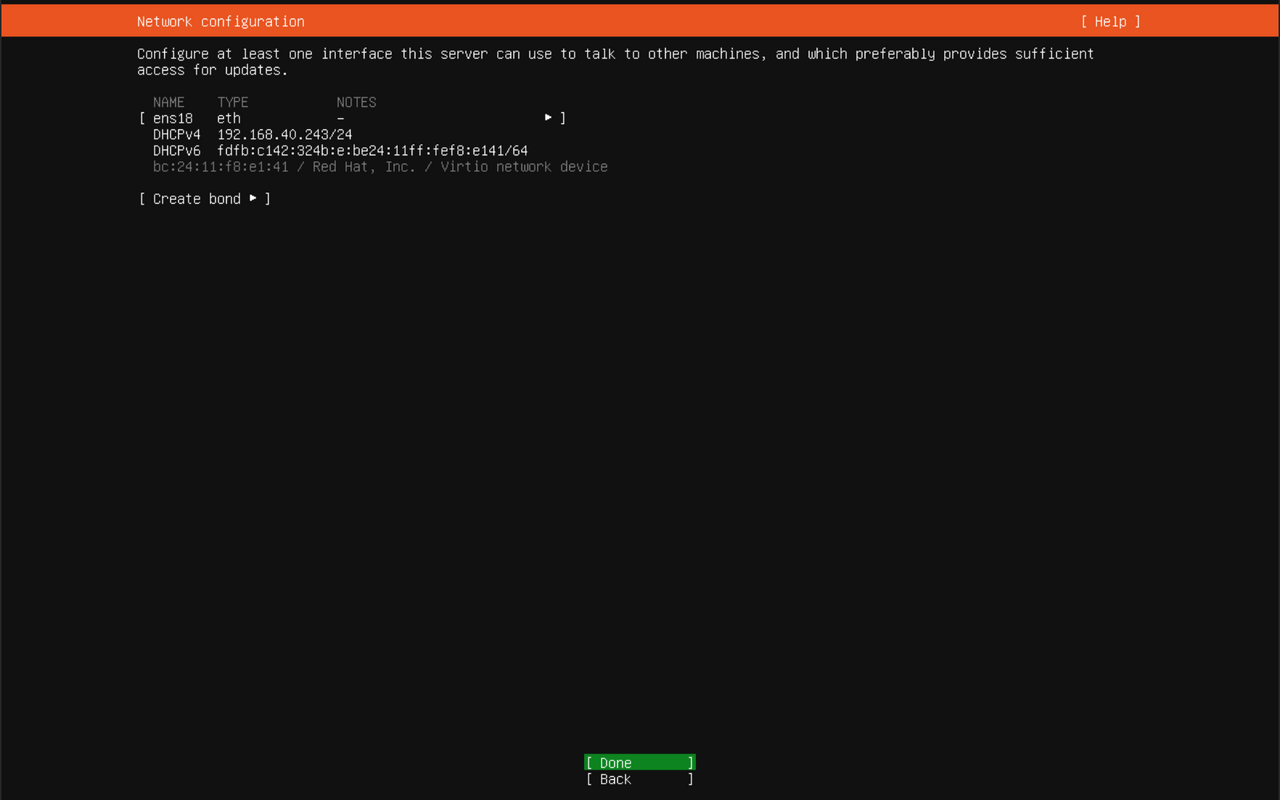 Network configuration showing an assigned address