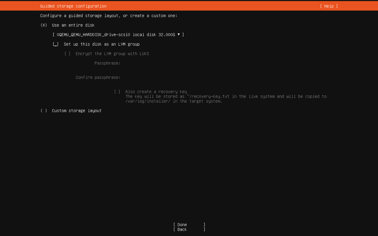 Guided storage screen with the LVM box unchecked